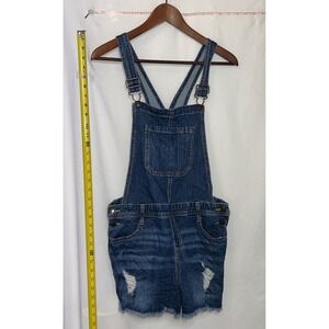Cat Jack Kids Girls Denim Overall Shorts Distressed Frayed Raw Hem XL 14 16